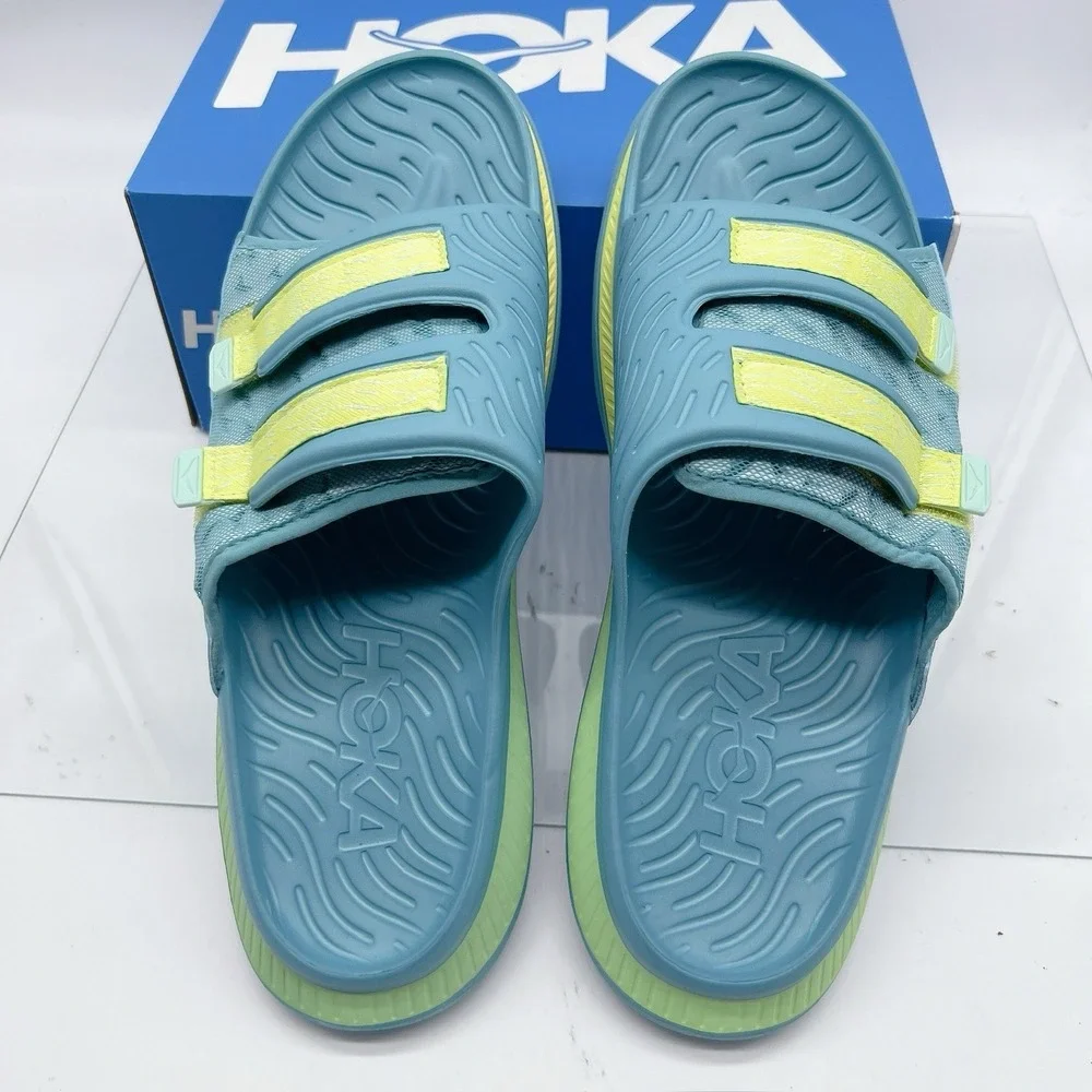 Hoka One One Ora Luxe - Ocean Mist/ Citrus Glow Recovery Slides Mens US 14
